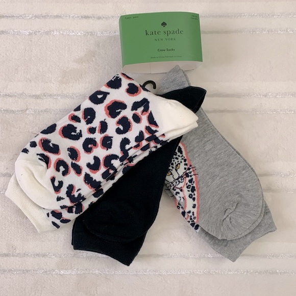 Kate Spade NY Leopard Multi Crew Socks 3 Pairs One Size - Picture 2 of 5